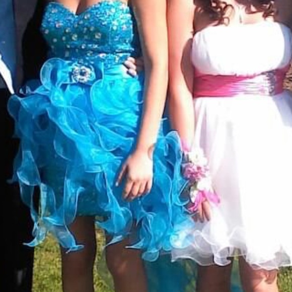 Blue Sequin Dress with Attachable Train Size 2 - Picture 2 of 2